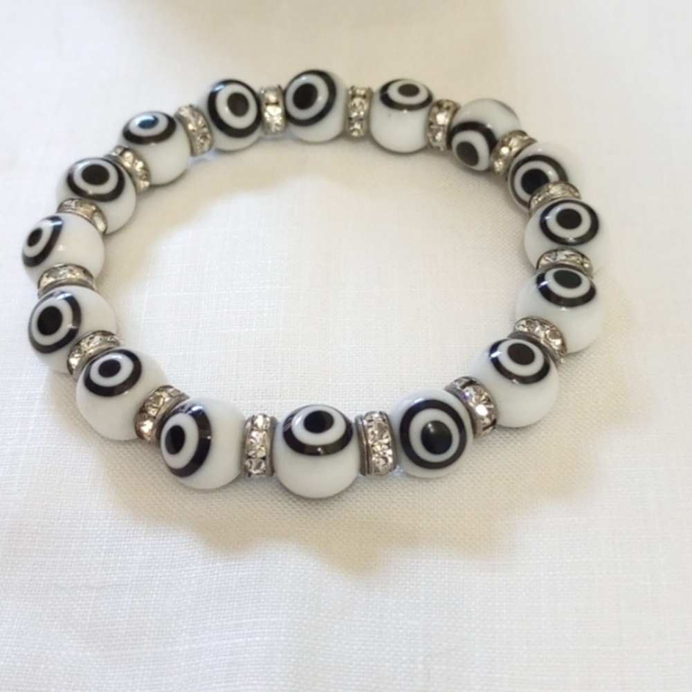 Turkish Evil Eye Stretch Bracelet White Black rhinestone